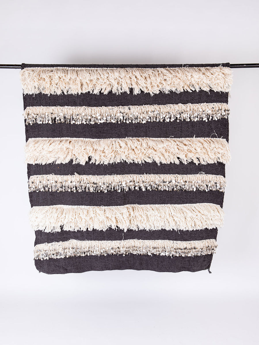 Contemporary Handira – Charcoal, Beige – Boho Sahara Ltd