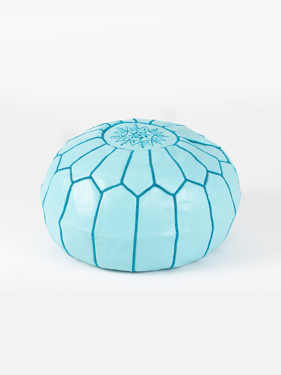 Moroccan Leather Pouffe, Baby Blue – Boho Sahara Ltd